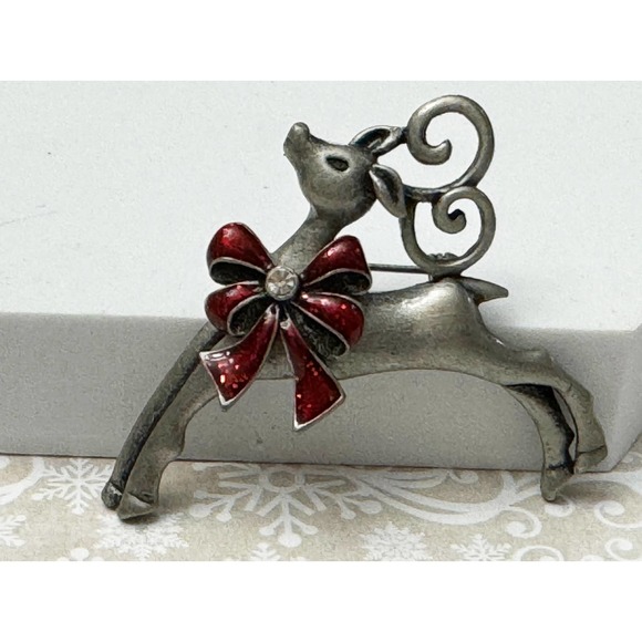 Unknown Jewelry - Gunmetal Colored Christmas Reindeer Brooch Pin 1127 11